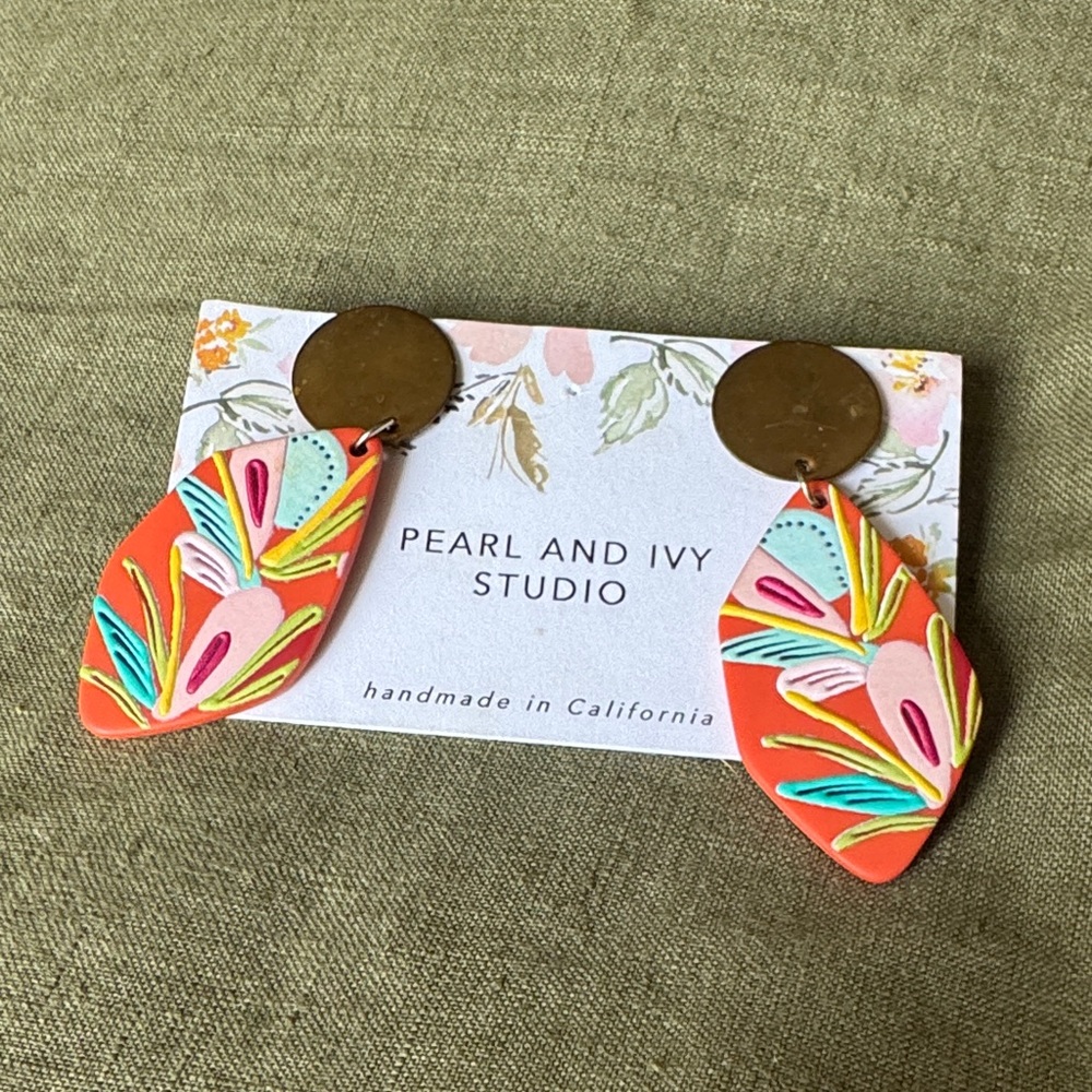 Clay Polymer Earrings floral abstract design